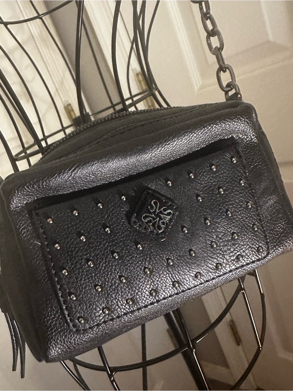 Vera Wang Black Studded Crossbody Bag with double pockets